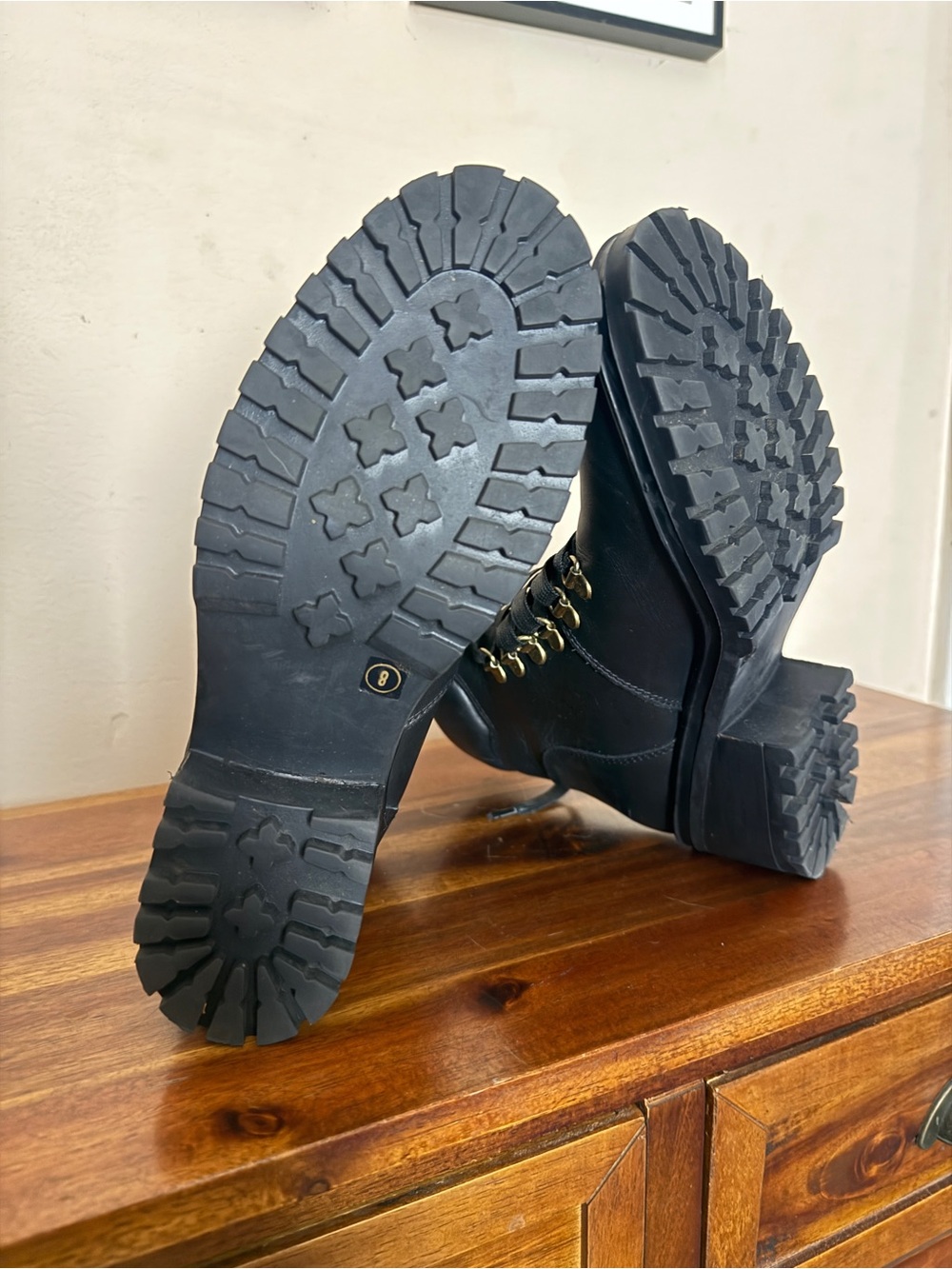 Steve Madden Galway Black Leather Combat Hiking Boots Size 8 Back to School - Picture 13 of 15